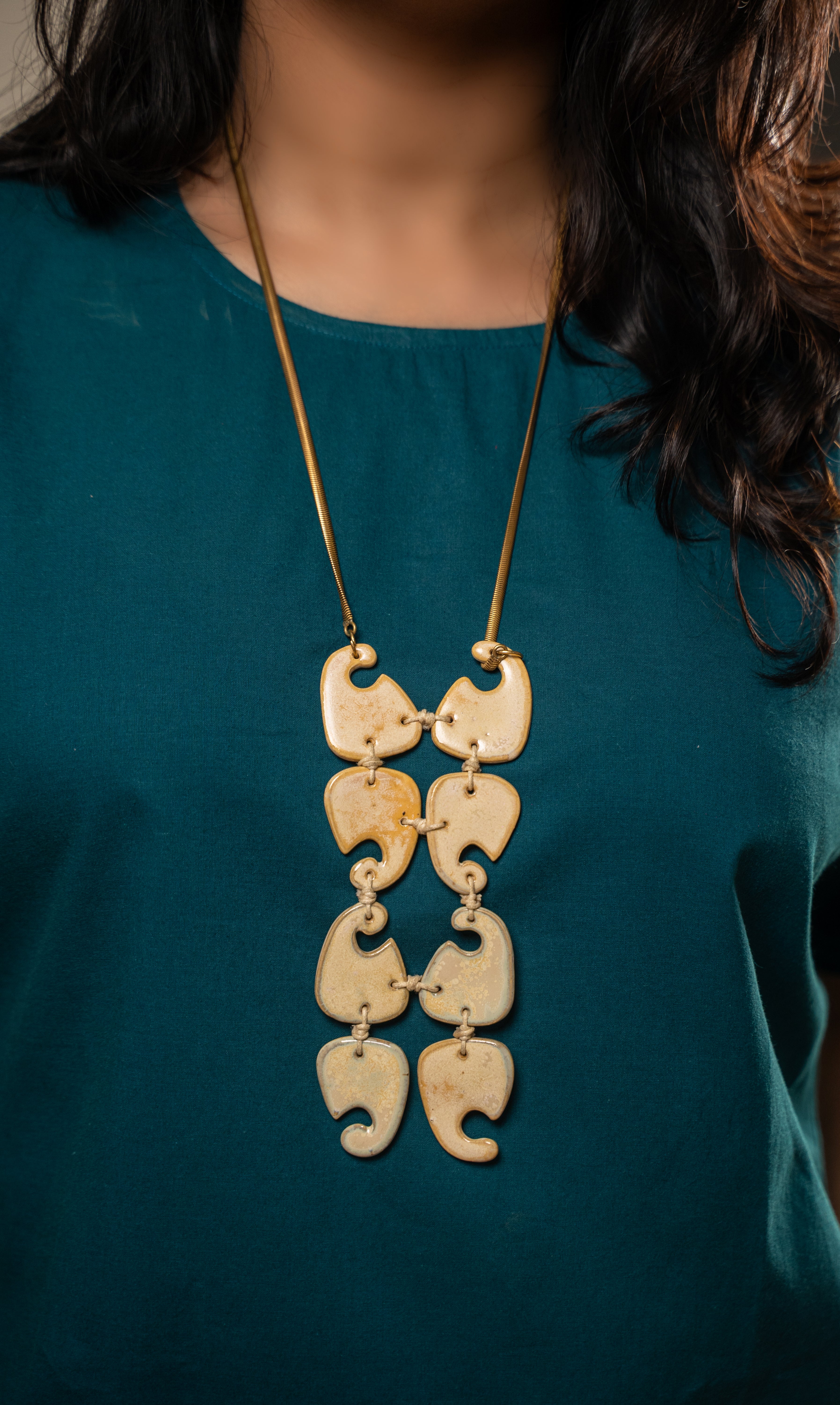 Handcrafted Ceramic & Brass Fusion Necklace