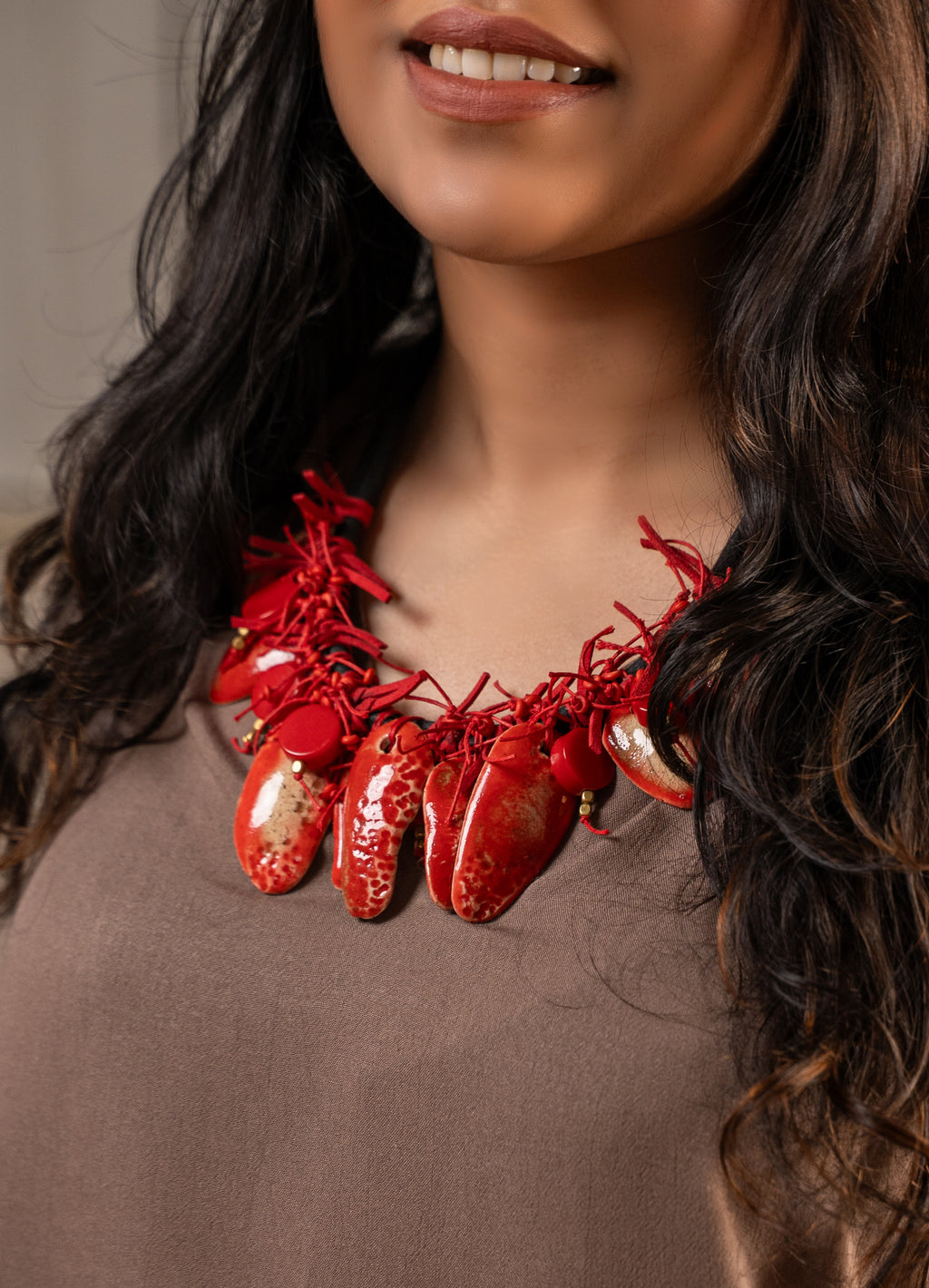 Handcrafted Ceramic Necklace in Thread Setting