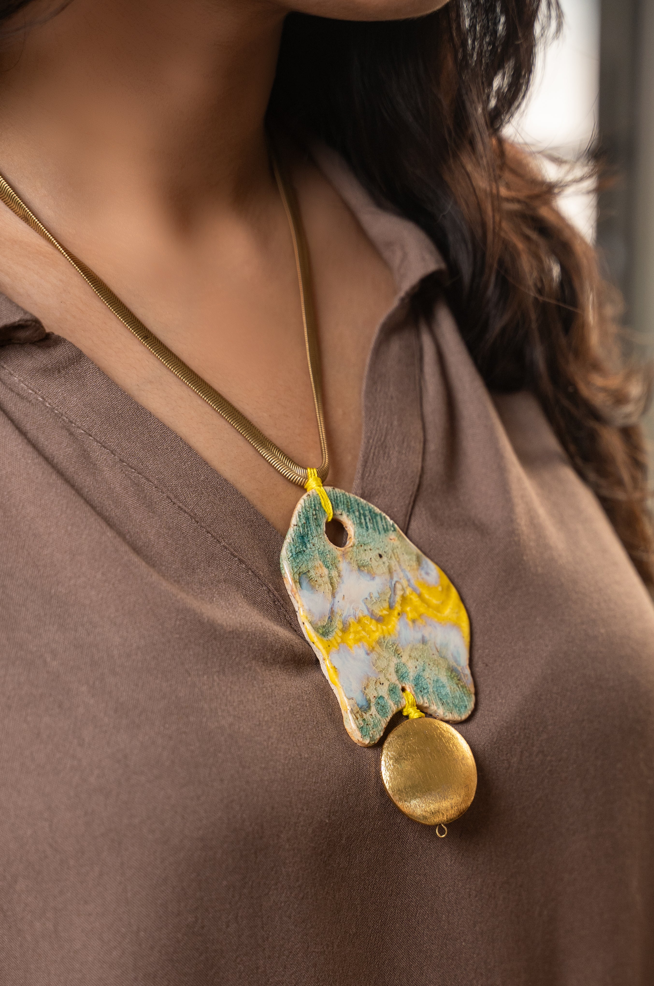 Handcrafted Ceramic & Brass Fusion Necklace