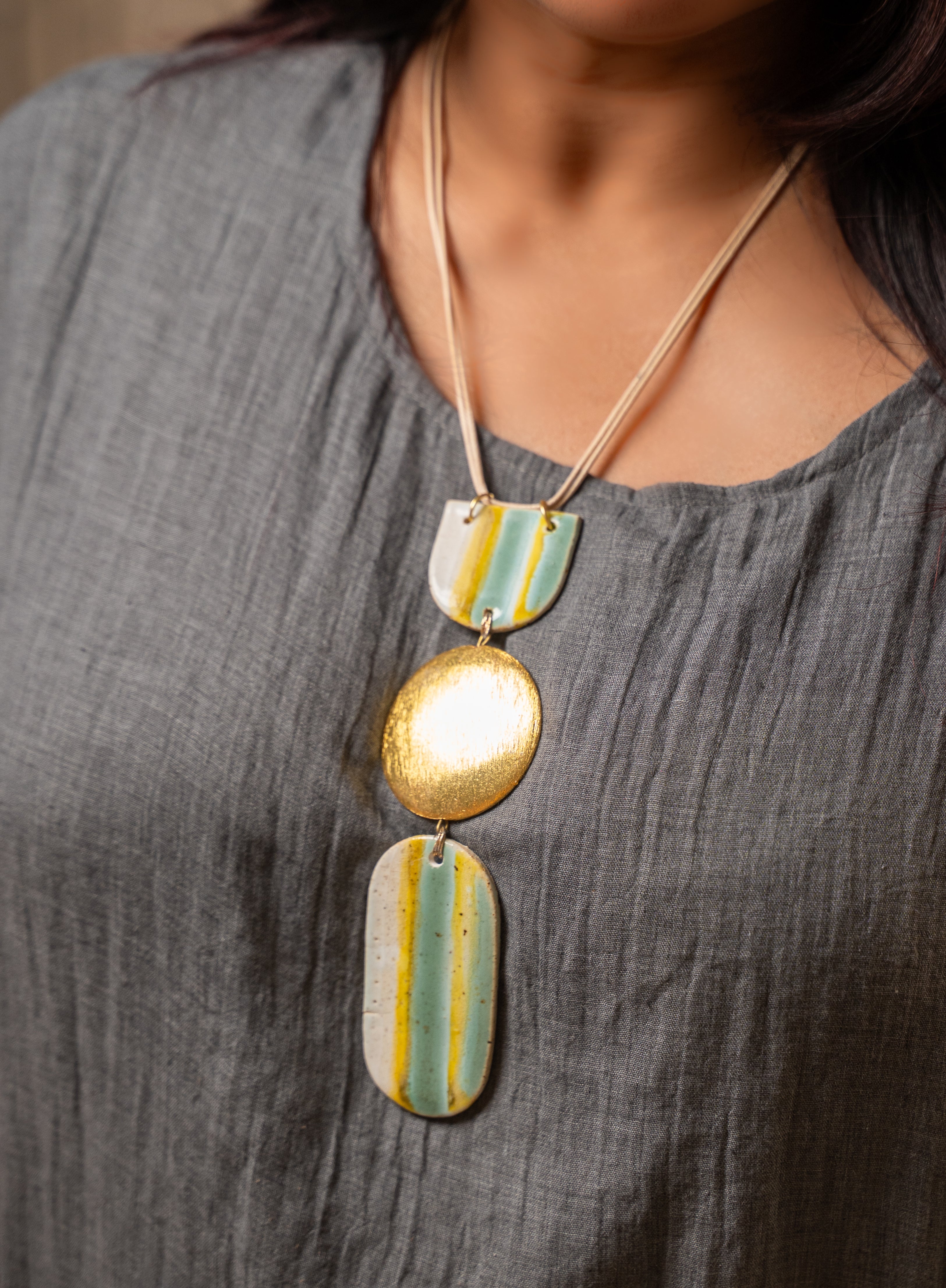 Handcrafted Ceramic & Brass Fusion Necklace