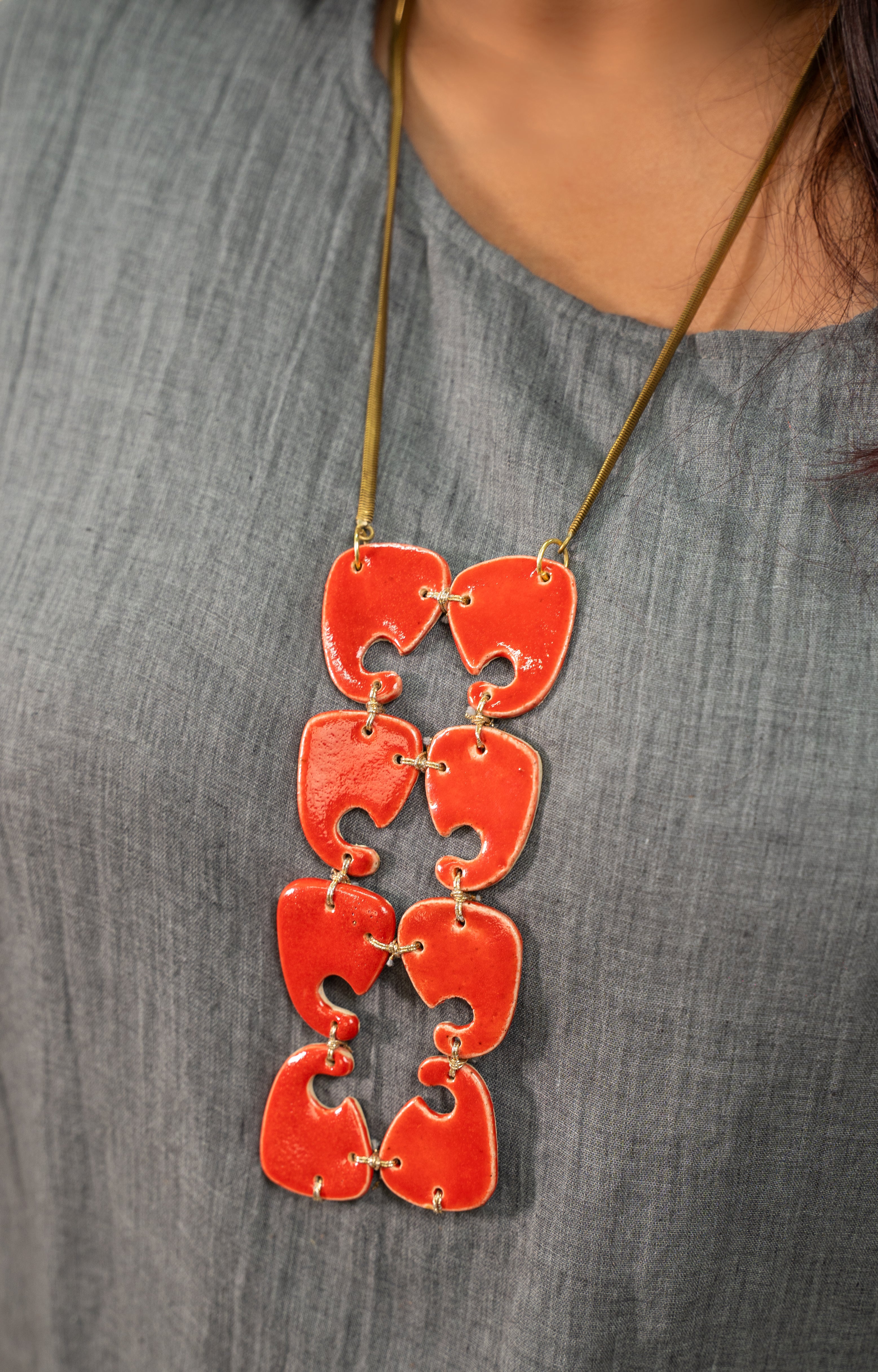 Handcrafted Ceramic & Brass Fusion Necklace