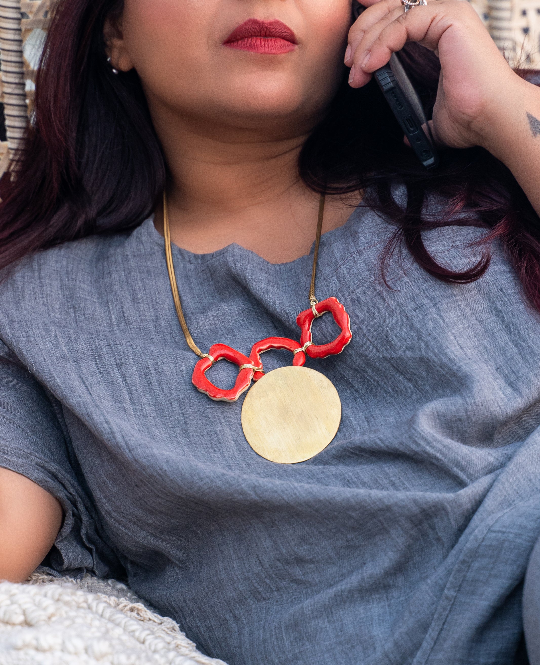 Handcrafted Ceramic & Brass Fusion Necklace