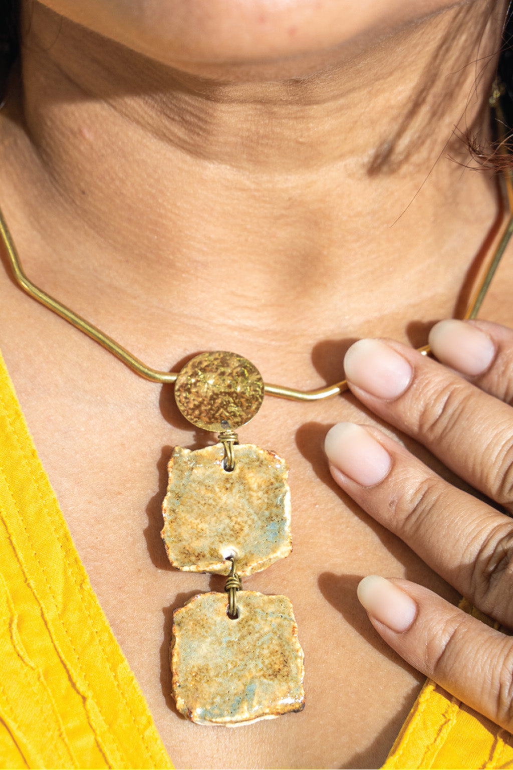 Handcrafted Ceramic & Brass Fusion Necklace