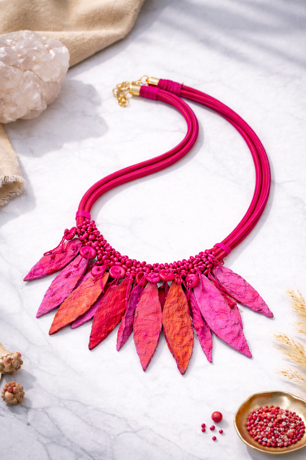 Handcrafted Ceramic Necklace in Thread Setting