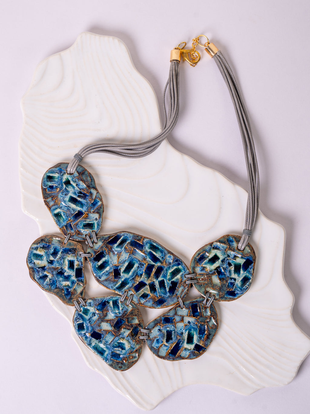 Handcrafted Ceramic & Brass Fusion Necklace in Cluster
