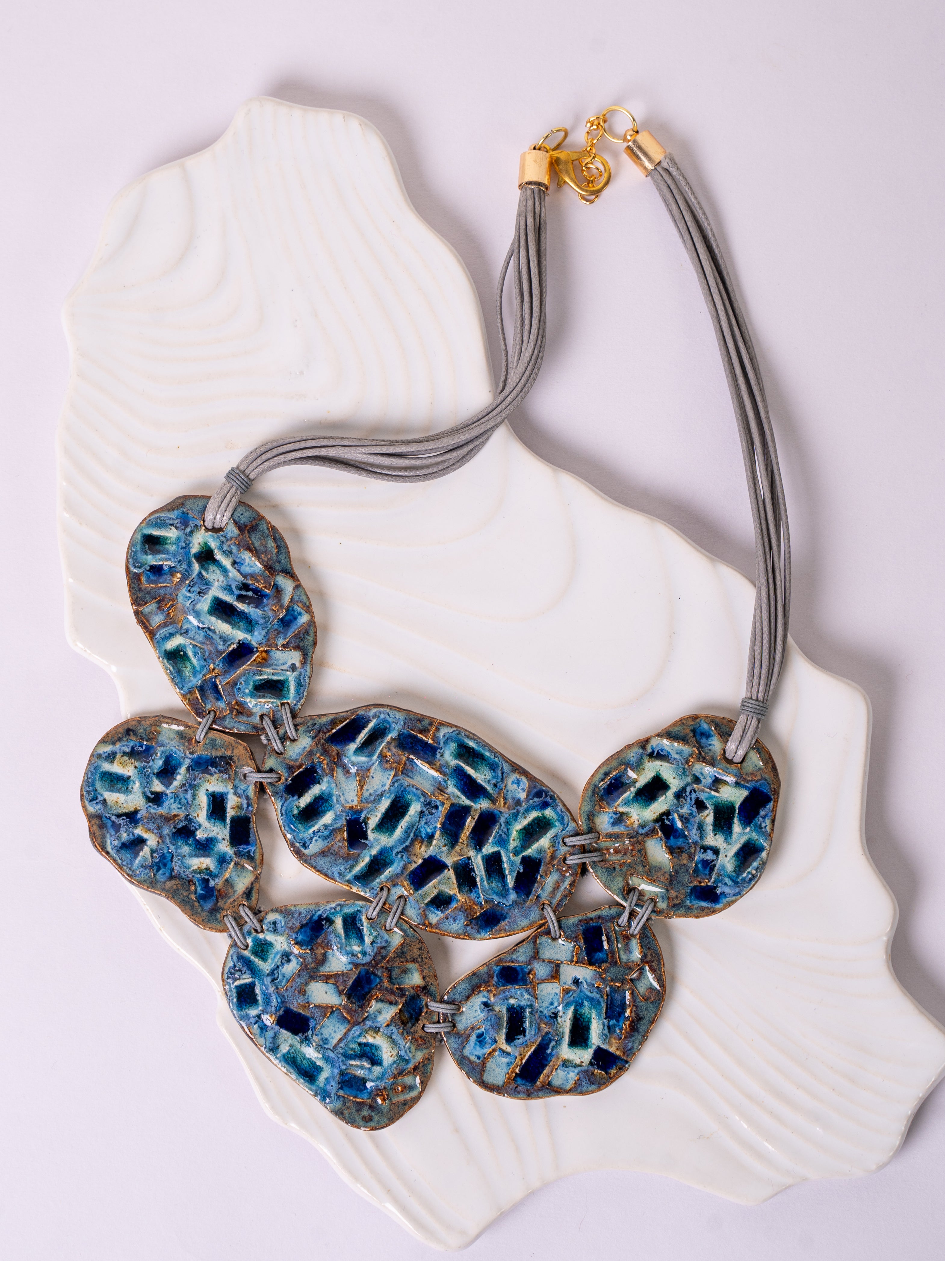 Handcrafted Ceramic & Brass Fusion Necklace in Cluster