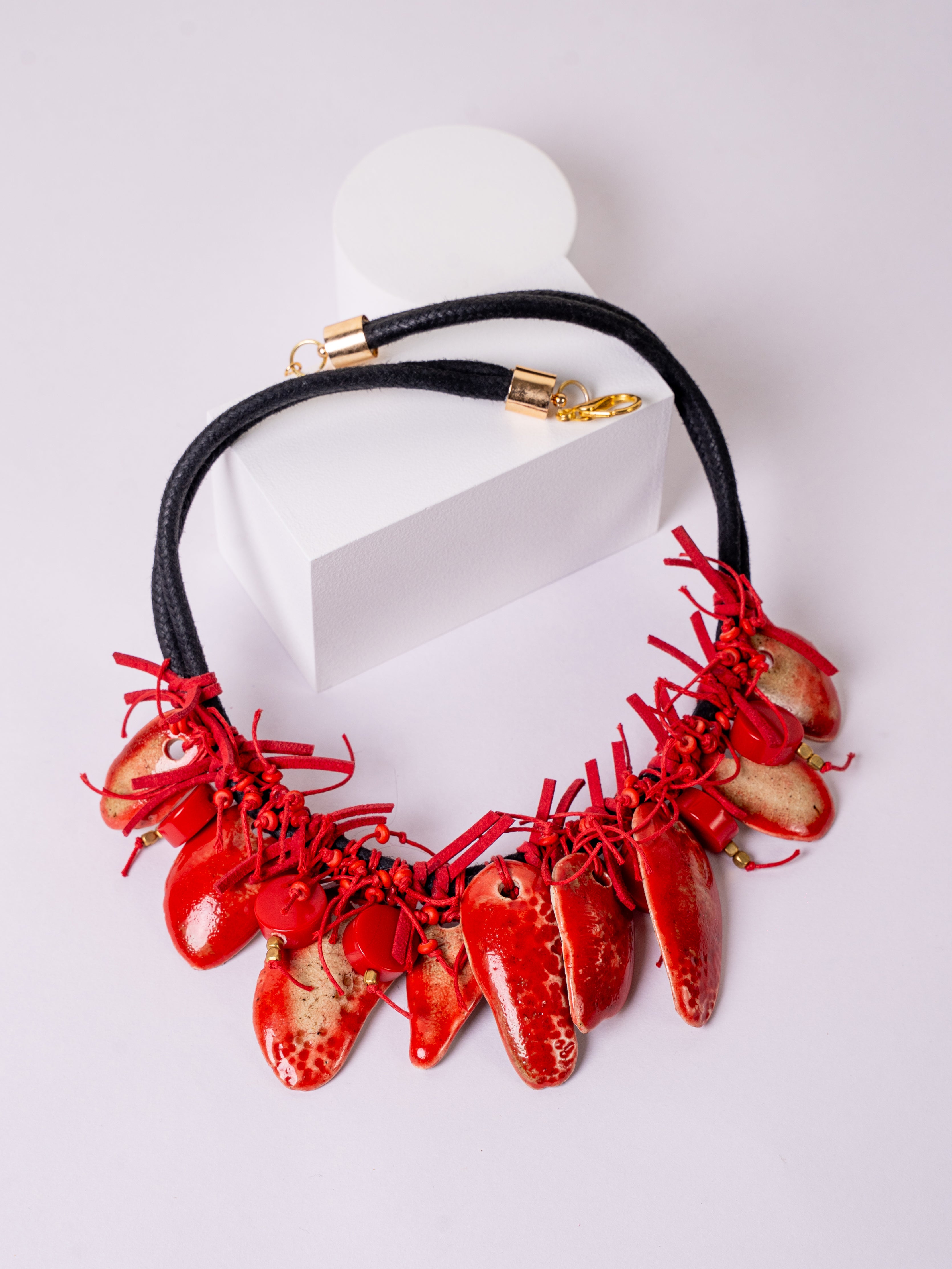 Handcrafted Ceramic Necklace in Thread Setting