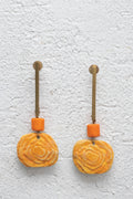 Handcrafted Ceramic & Brass Fusion Earrings with Glass Beads