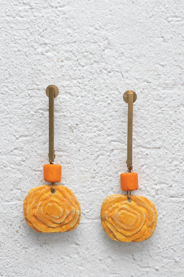Handcrafted Ceramic & Brass Fusion Earrings with Glass Beads